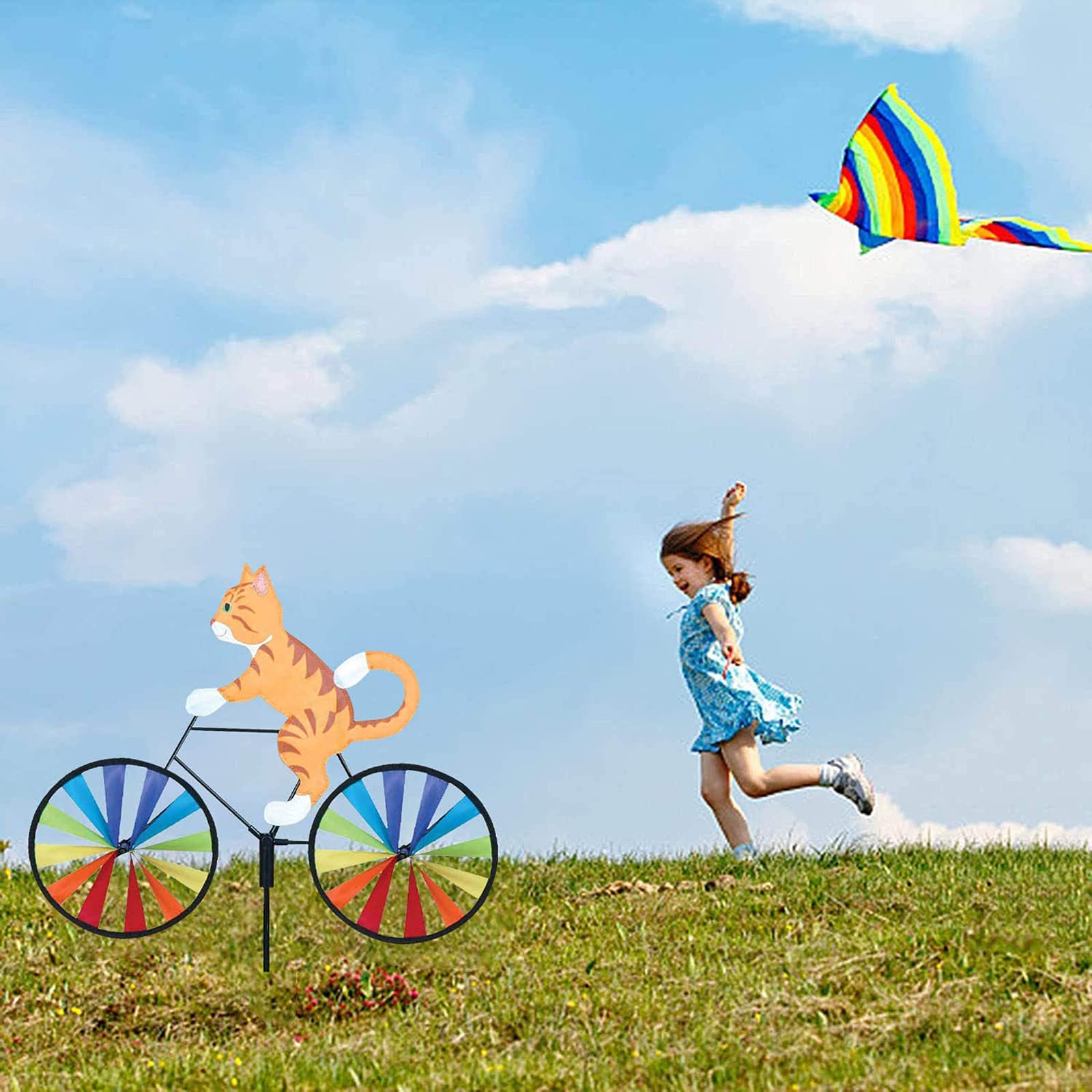 Rainbow Bicycle Cat Wind Spinner