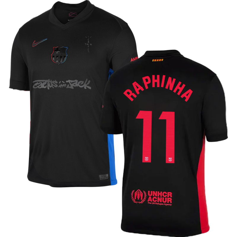 Raphinha #11 Barcelona x Travis Scott 2025 Away Jersey – Black