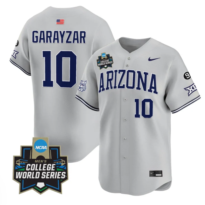 Raul Garayzar Jersey #10 Arizona Wildcats 2025 World Series Stitched Gray