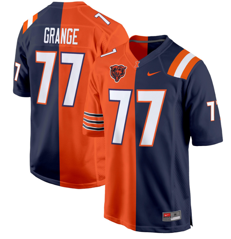 Red Grange Jersey #77 Illinois Fighting Illini Split Football Game Stitched