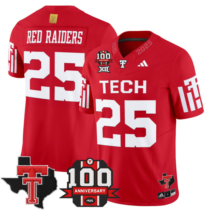 Red Raiders Jersey #25 Texas Tech 100th Anniversary Patch 2025 Stitched