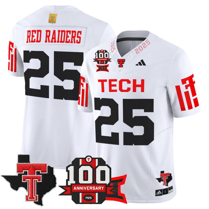 Red Raiders Jersey #25 Texas Tech 100th Anniversary Patch 2025 Stitched