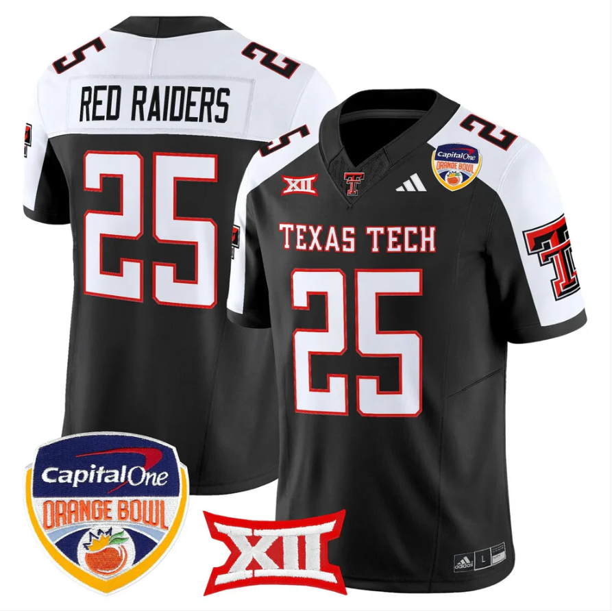 Red Raiders Jersey #25 Texas Tech 2025 Orange Bowl Patch V2 Stitched