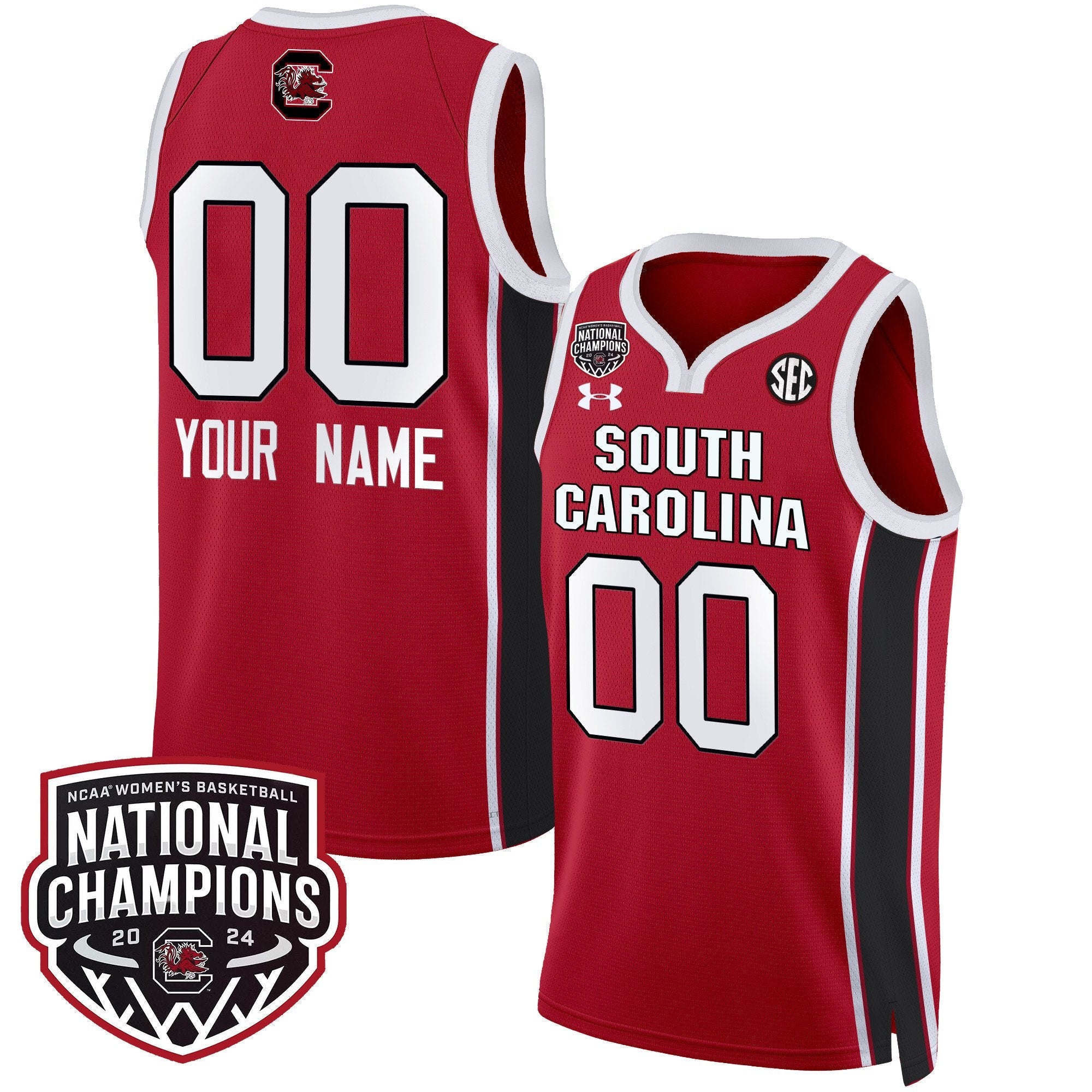 Custom South Carolina Gamecocks Basketball Jersey Name and Number 2024 National Champions All Stitched Red