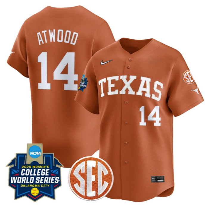 Reese Atwood Jersey #14 Texas Longhorns 2025 World Series Stitched Orange