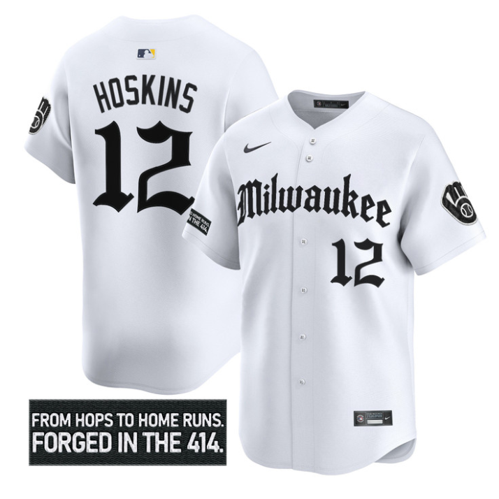 Rhys Hoskins Jersey #12 Milwaukee Brewers Gothic 414 Shadows Edition White