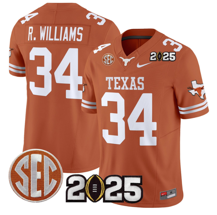 Ricky Williams Jersey #34 Texas Longhorns 2025 CFP Final Patch Texas Orange