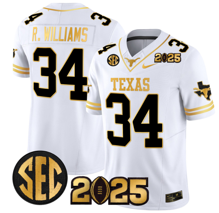 Ricky Williams Jersey #34 Texas Longhorns 2025 CFP Final Patch White Gold