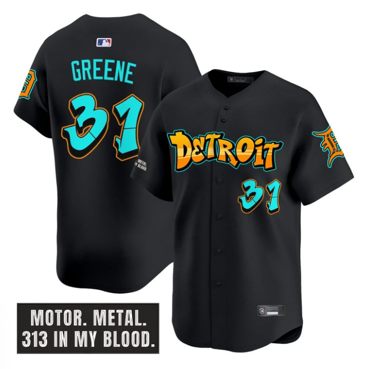 Riley Greene Jersey #31 Detroit Tigers Graffiti Motor City Edition Black