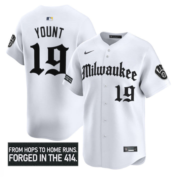 Robin Yount Jersey #19 Milwaukee Brewers Gothic 414 Shadows Edition White