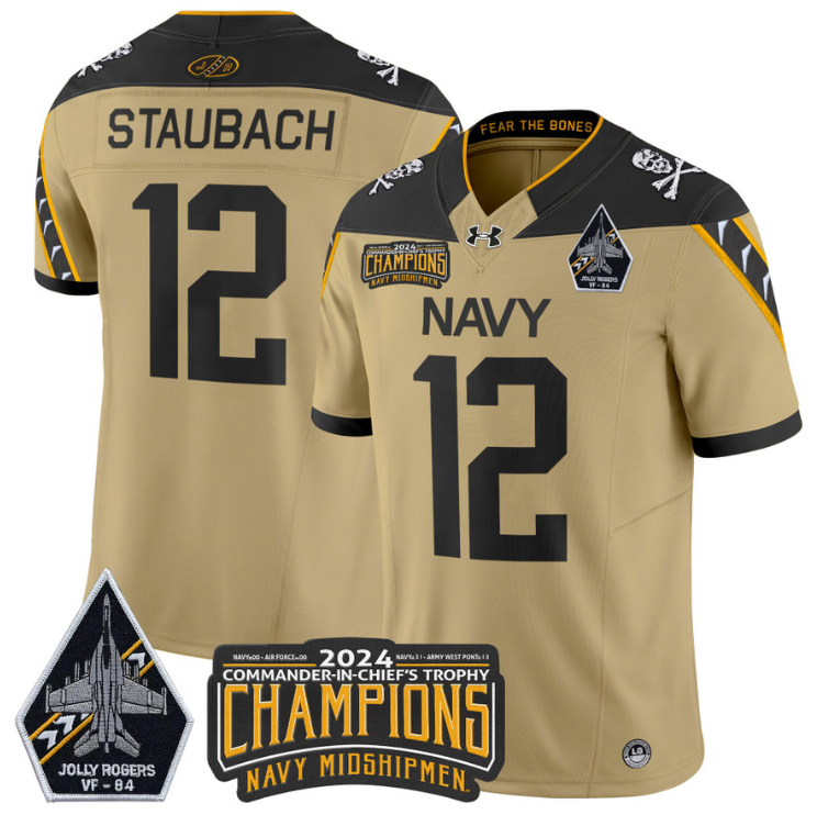 Roger Staubach Jersey #12 Navy Midshipmen 2024 Jolly Rogers Champions Gold