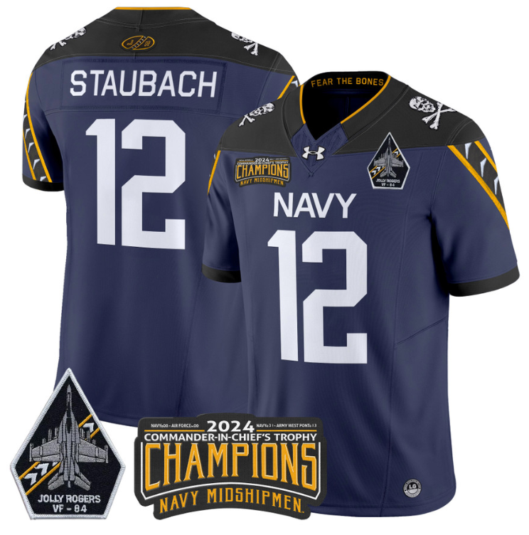 Roger Staubach Jersey #12 Navy Midshipmen 2024 Jolly Rogers Champions Navy