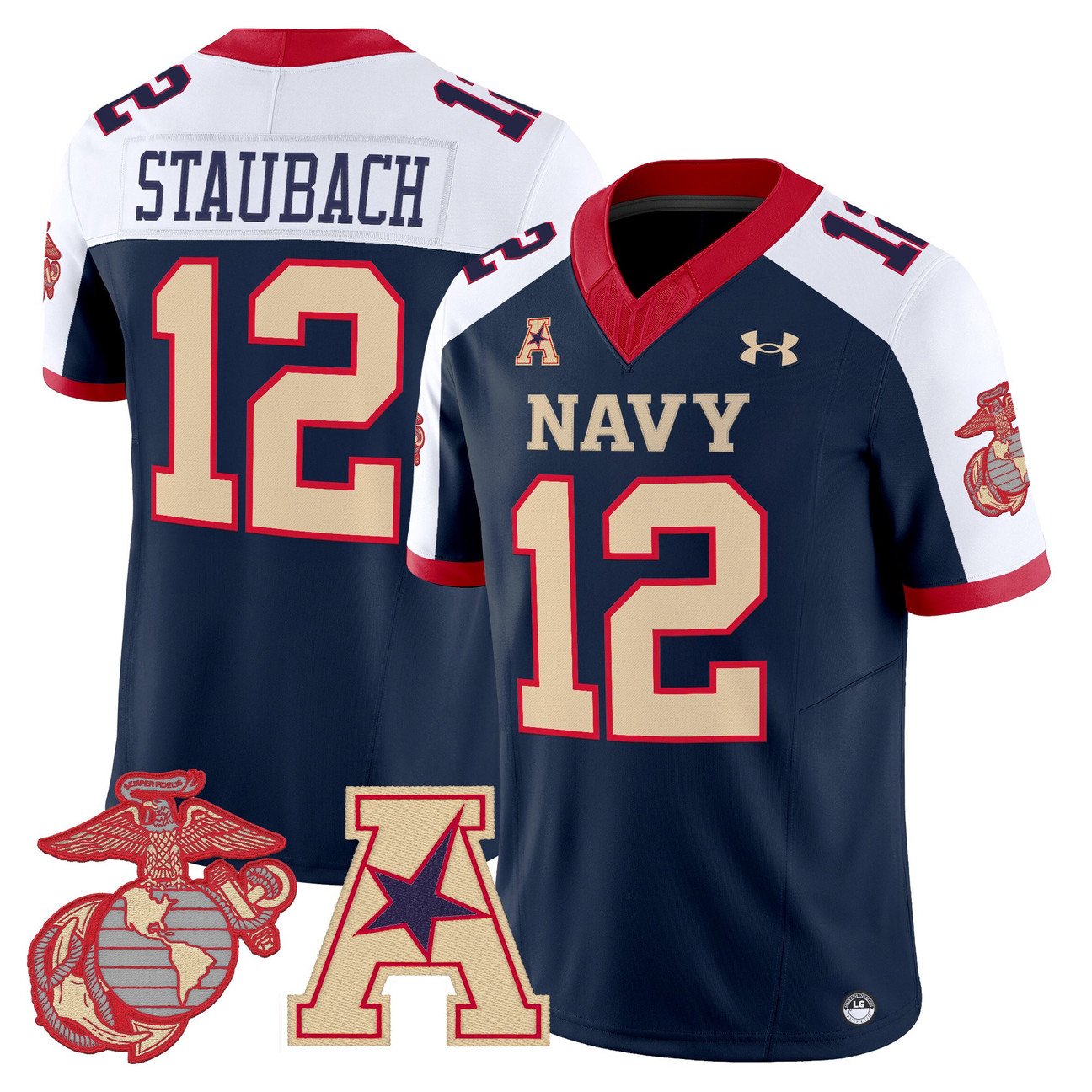 Roger Staubach Jersey #12 Navy Midshipmen Vapor USMC Premier Stitched