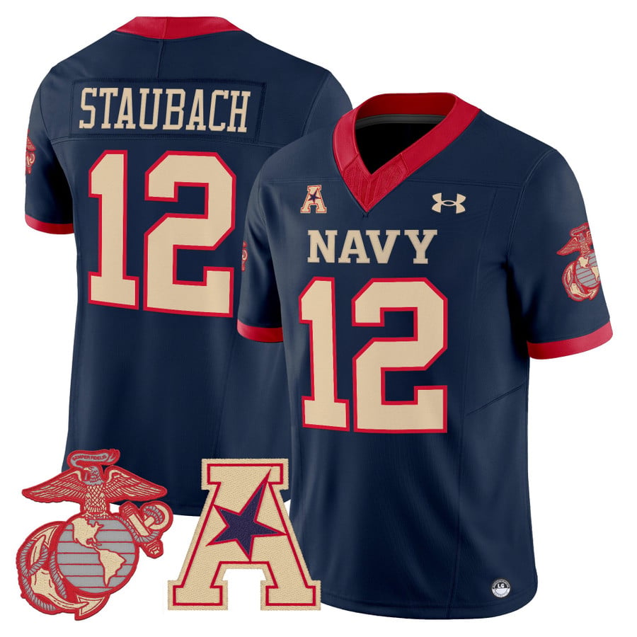 Roger Staubach Jersey #12 Navy Midshipmen Vapor USMC Premier Stitched