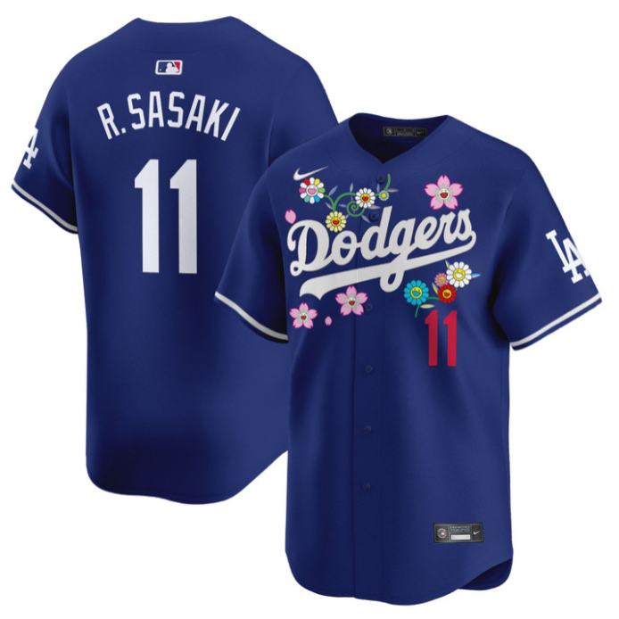 Roki Sasaki (Kanji) Jersey #11 Dodgers x Takashi Murakami 2025 Vapor Stitched Royal