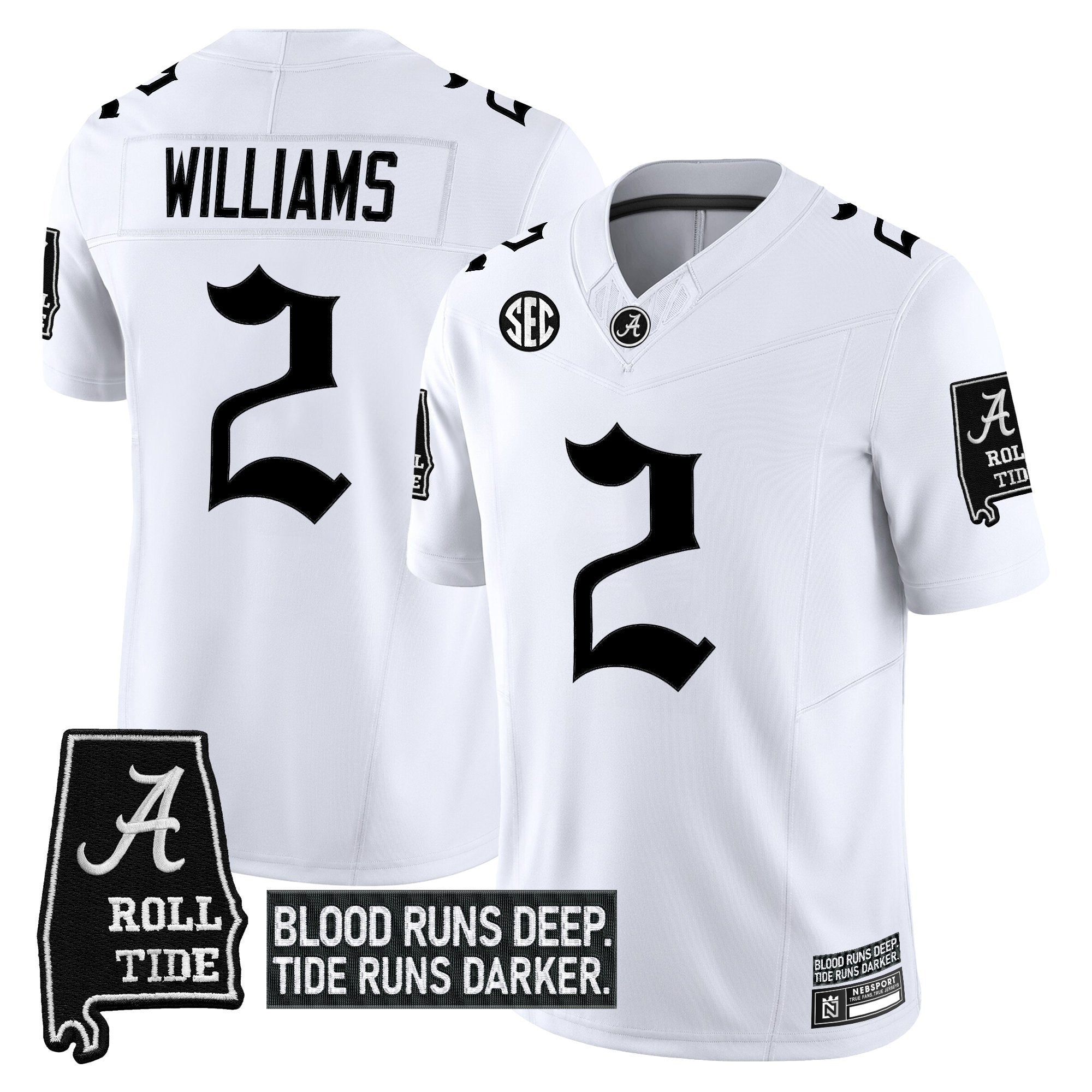 Ryan Williams Jersey #2 Alabama Crimson Gothic Bama Blood Edition Stitched White