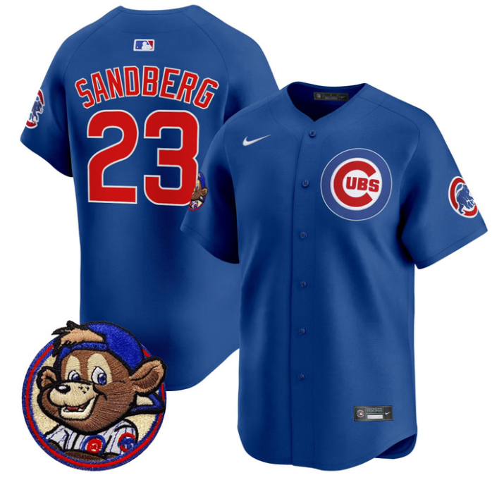 Ryne Sandberg Jersey #23 Chicago Cubs Clark Patch Vapor Premier Limited Stitched Royal