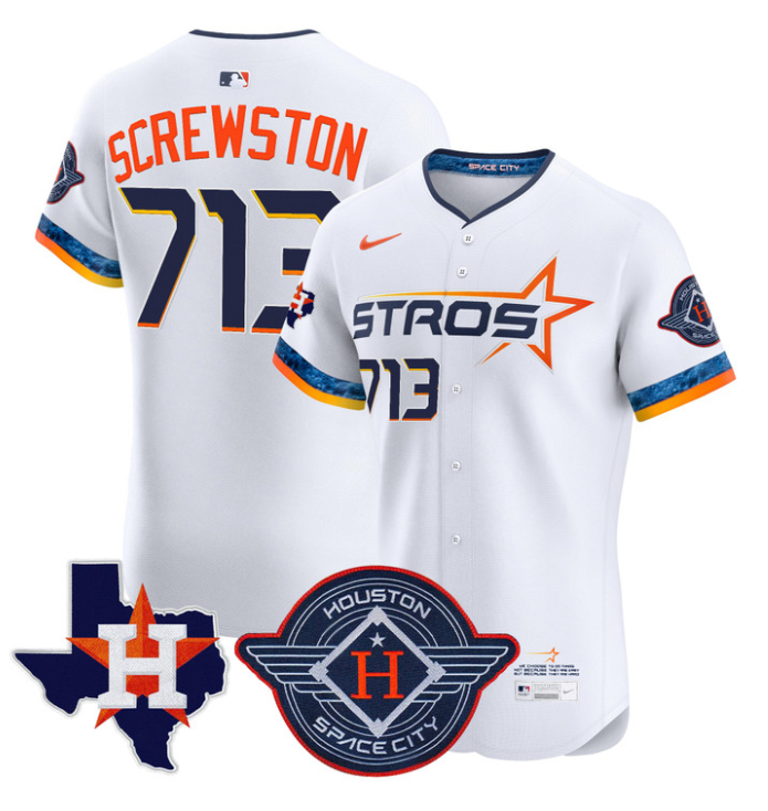 Screwston Jersey #713 Houston Astros 2025 City Connect Texas Patch Premier Elite Stitched White