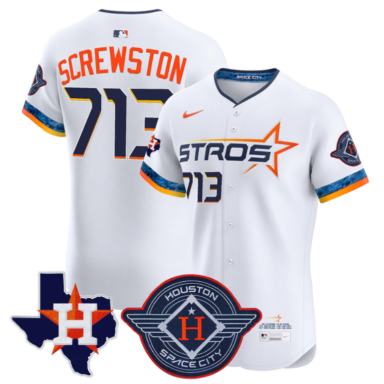 Screwston Jersey #713 Houston Astros 2025 City Connect Texas Patch Premier Elite Stitched Orange