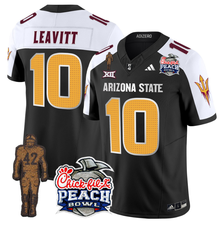 Sam Leavitt Jersey #10 Arizona State Peach Bowl Patch Football V2 Black Alternate
