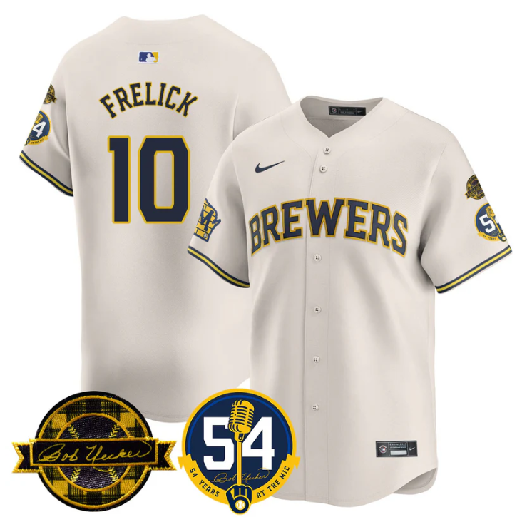Sal Frelick Jersey #10 Milwaukee Brewers 2025 Bob Uecker, 54 Seasons for Brewers Stitched Cream