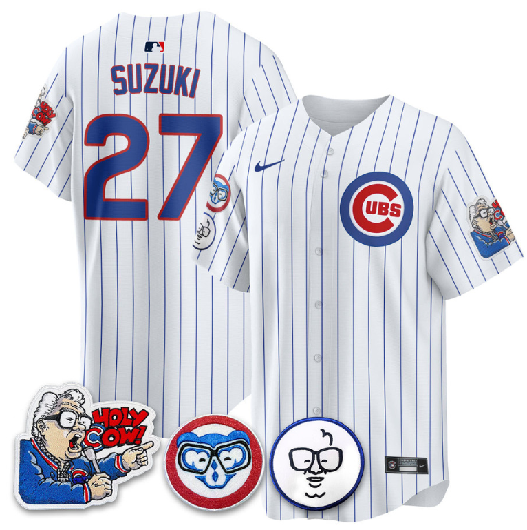 Suzuki Seiya Jersey #27 Chicago Cubs Harry Caray Holy Cow Patch Premier Limited Stitched White
