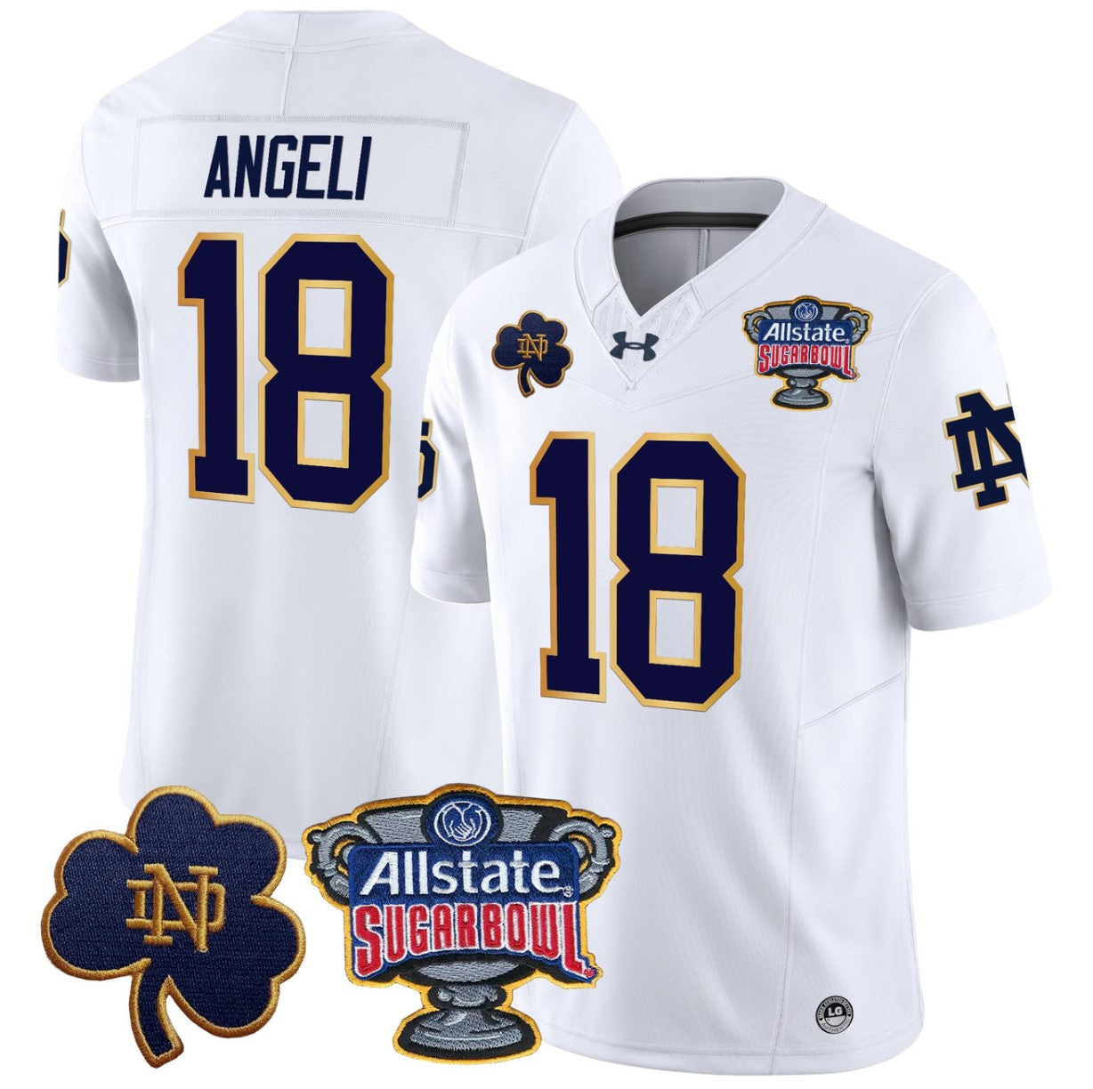 Steve Angeli Jersey #18 Notre Dame 2024 Sugar Bowl Patch V2 Stitched White