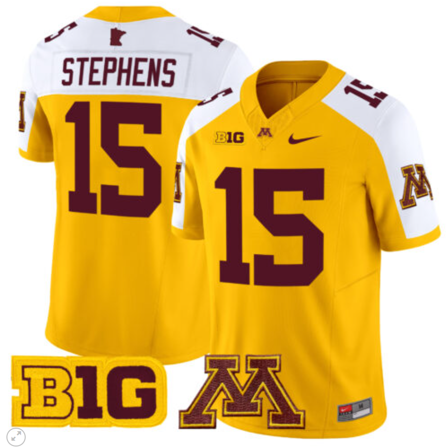 Sandy Stephens Jersey #15 Minnesota Golden Gophers Vapor Limited Football Gold Alternate