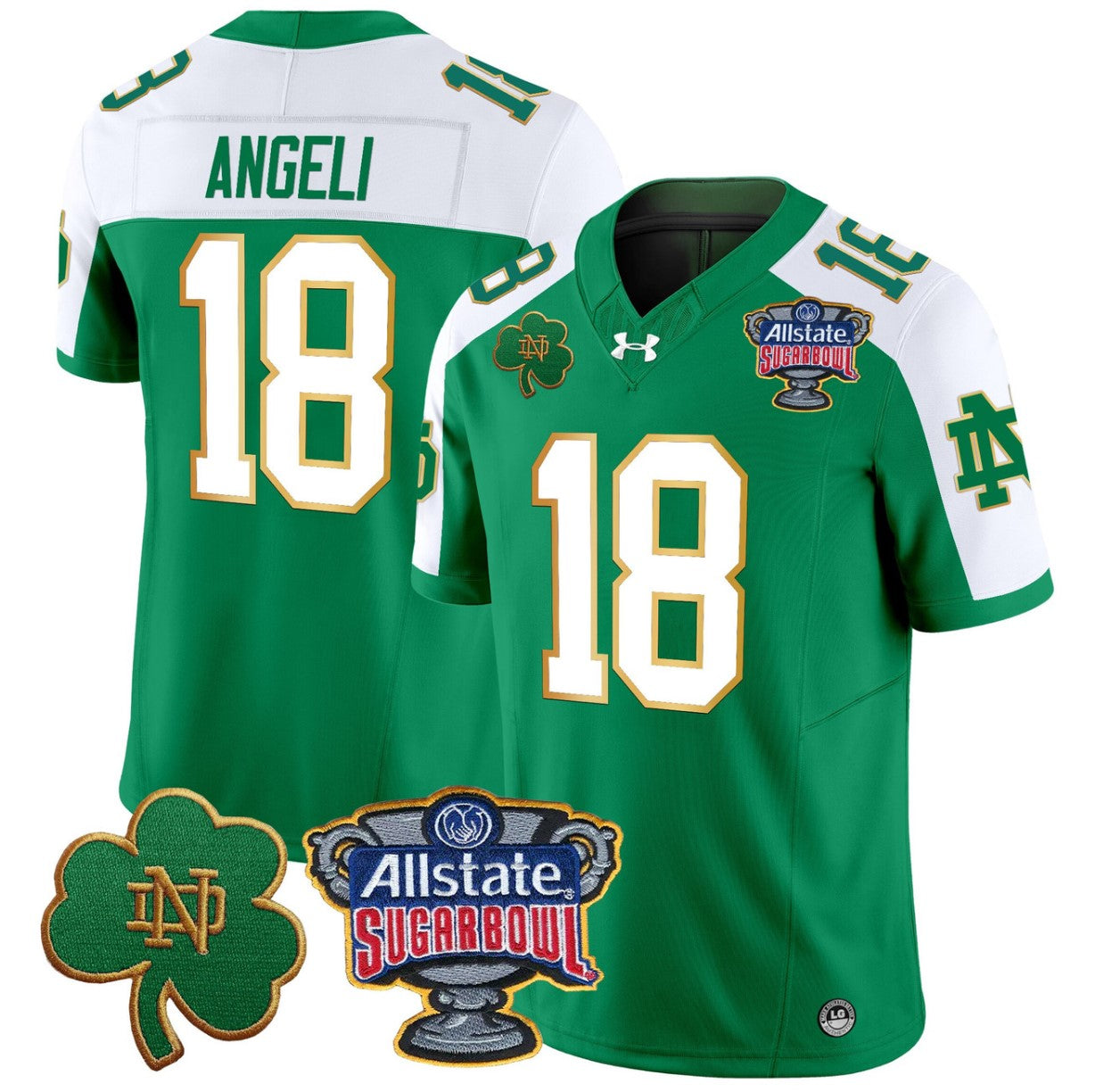 Steve Angeli Jersey #18 Notre Dame 2024 Sugar Bowl Patch V2 Green Alternate