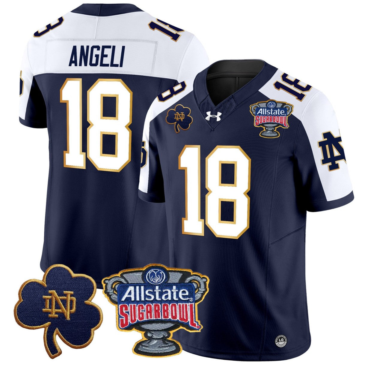Steve Angeli Jersey #18 Notre Dame 2024 Sugar Bowl Patch V2 Navy Alternate