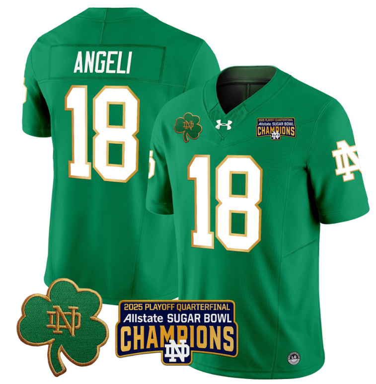 Steve Angeli Jersey #18 Notre Dame 2025 Sugar Bowl Champions Patch White