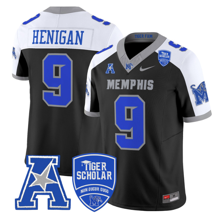 Seth Henigan Jersey #9 Memphis Tigers 2024 Vapor Limited Stitched Black Alternate