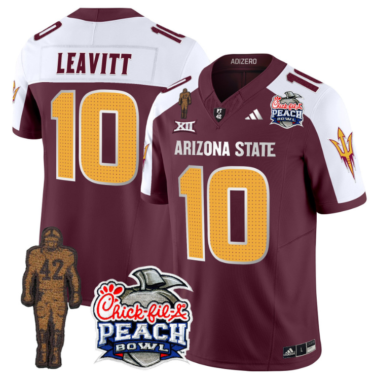 Sam Leavitt Jersey #10 Arizona State Peach Bowl Patch Football V2 Maroon Alternate