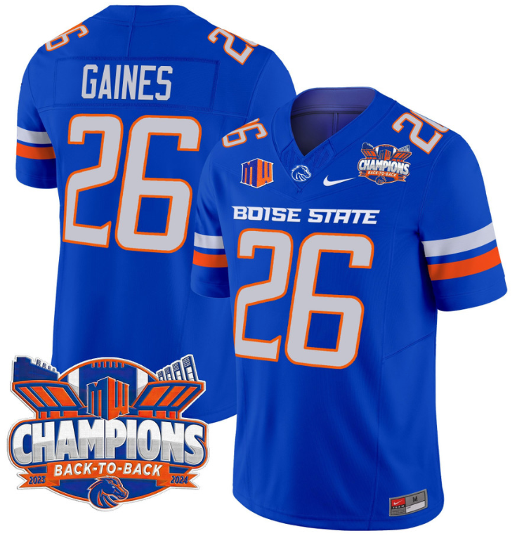 Sire Gaines Jersey #26 Boise State Broncos Back To Back Champions Royal