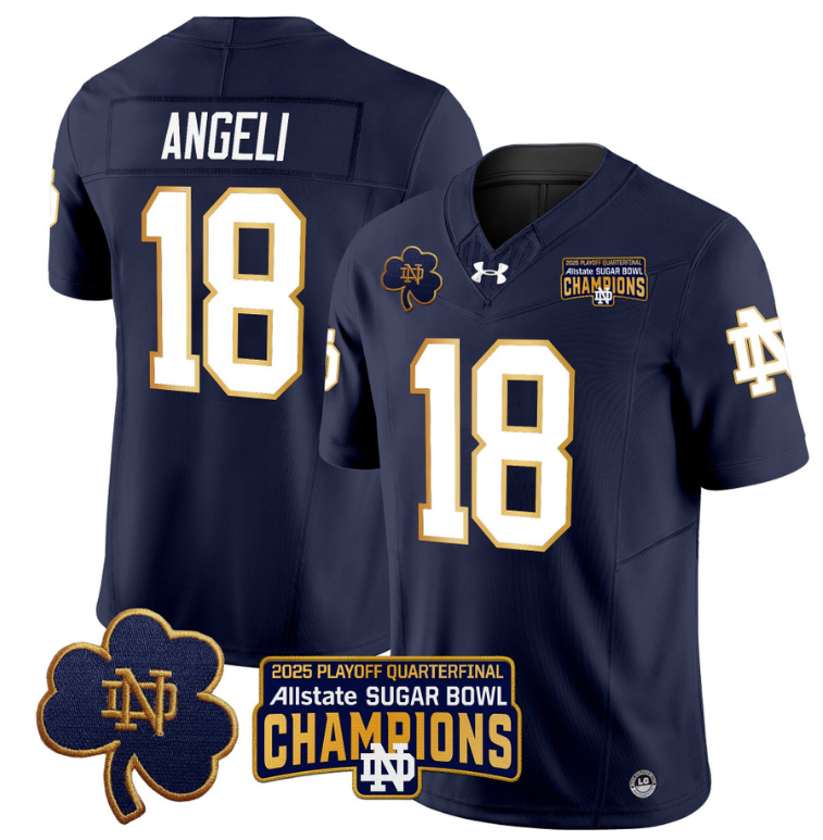 Steve Angeli Jersey #18 Notre Dame 2025 Sugar Bowl Champions Patch Navy
