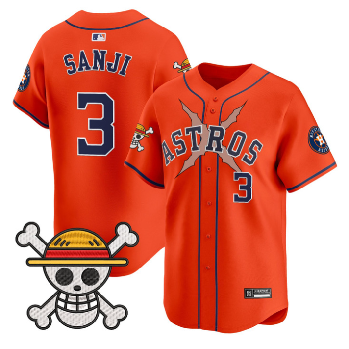 Sanji Jersey #3 Houston Astros One Piece 2025 Vapor Limited Stitched Orange