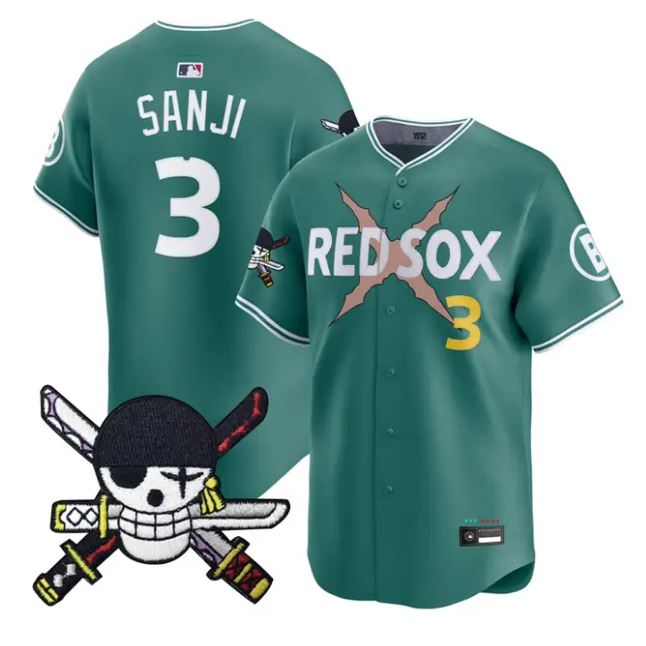 Sanji Jersey #3 Boston Red Sox One Piece Zoro Patch Premier Stitched
