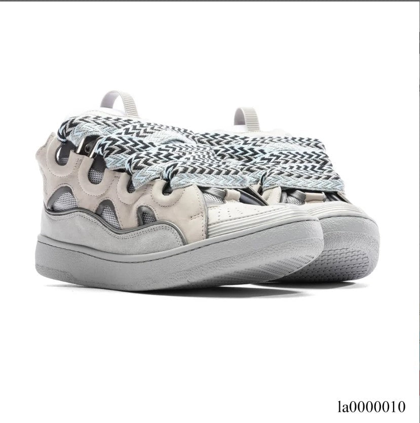 Lanvin Leather Curb Light Grey Blue Shoes Sneakers