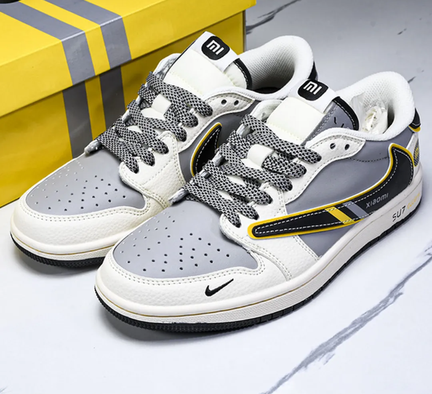 Travis Scott x Xiaomi x AJ 1 Low SP OG Light Grey Black Yellow Shoes Sneakers