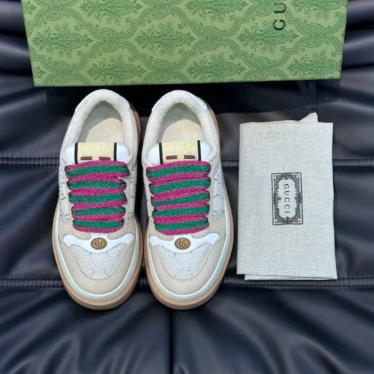 GG Screener GG Leather-Trimmed Canvas Shoes Sneakers
