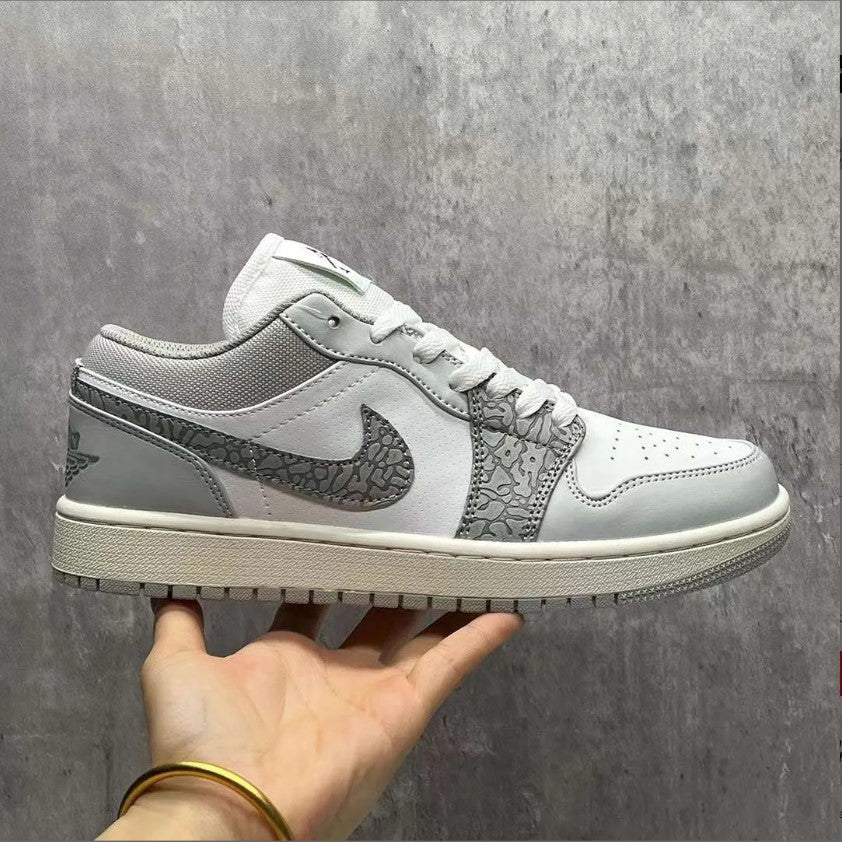Air Jordan 1 Low PRM Grey Elephant Print Shoes Sneakers