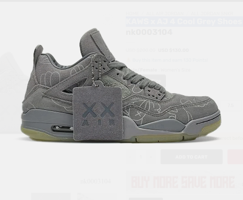 KAWS x AJ 4 Cool Grey Shoes Sneakers