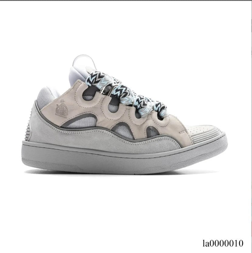Lanvin Leather Curb Light Grey Blue Shoes Sneakers