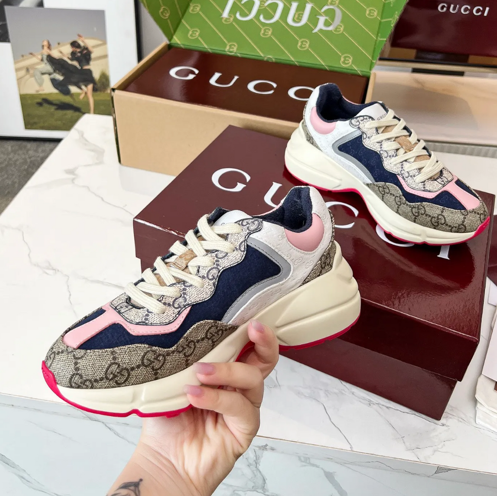 GG Rhyton Canvas Beige White Pink Shoes Sneakers