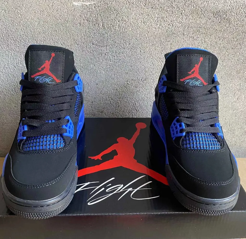 Air Jordan 4 Retro Black Deep Royal Blue Shoes Sneakers