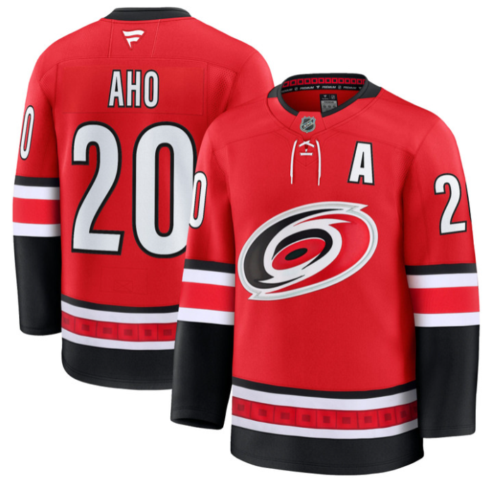 Sebastian Aho Jersey #20 Carolina Hurricanes Premium All Stitched Red