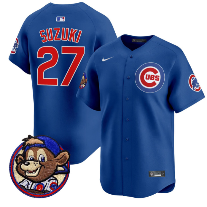 Seiya Suzuki Jersey #27 Chicago Cubs Clark Patch Vapor Premier Limited Stitched Royal