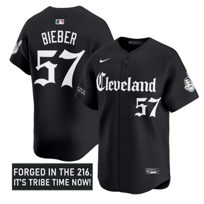 Shane Bieber Jersey #57 Cleveland Indians Gothic Iron Edition Stitched Black