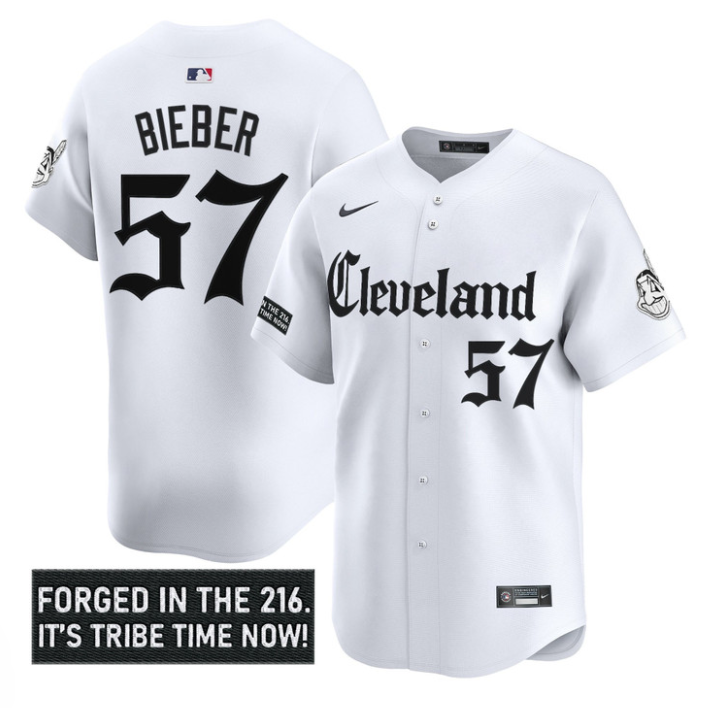 Shane Bieber Jersey #57 Cleveland Indians Gothic Iron Edition Stitched White