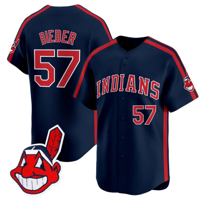 Shane Bieber Jersey #57 Cleveland Indians Ricky Wild Thing Vaughn Stitched Navy